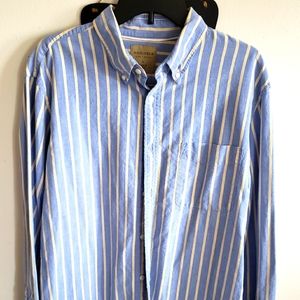 Sonoma Men's Long Sleeve Dress Shirt Size Large Blue w/ Yellow  Stripes
